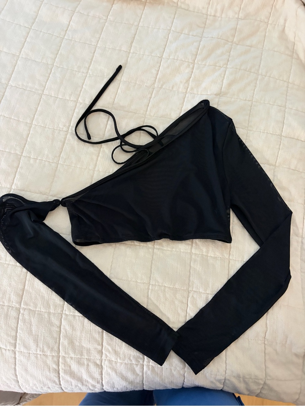 Black One-Shoulder Long Sleeve Crop Top - Women Intimates & Sleepwear